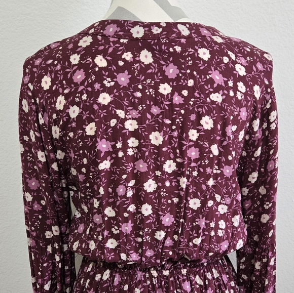 BLU PEPPER Floral Boho Mini Dress Long Balloon Sleeves Plum Purple Size Large - Picture 8 of 16